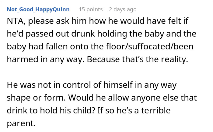 Comment discussing a mom banning her husband from the nursery due to his dangerous behavior with their baby. Comment discussing a mom banning her husband from the nursery due to his dangerous behavior with their baby.