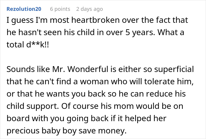Comment discussing heartbreak and judgment on a husband's superficial view related to a woman&rsquo;s body and family situation.