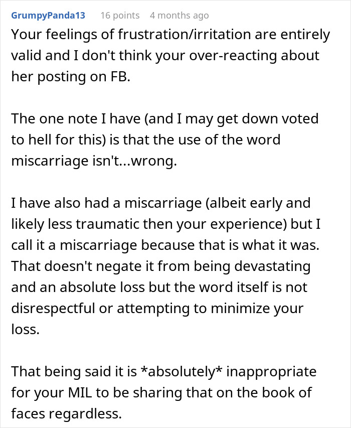 Commenter discusses frustration over MIL hijacking pregnancy by using uterus image as Facebook profile pic.