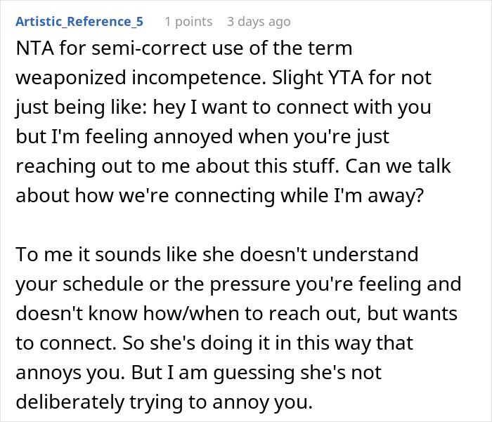 Text from an online forum discussing weaponized incompetence in relationships and communication challenges between partners. Text from an online forum discussing weaponized incompetence in relationships and communication challenges between partners.