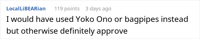 Reddit user comment about music blasting at 2 a.m. and approving a petty revenge plan by a student at 6:30 a.m.