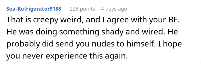 Comment from user Sea-Refrigerator9188 expressing agreement about privacy violation concerns in a long-term friendship.