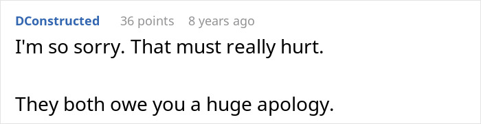 Screenshot of an online forum showing a supportive comment responding to a woman learning the truth about why she never got to study abroad. Screenshot of an online forum showing a supportive comment responding to a woman learning the truth about why she never got to study abroad.