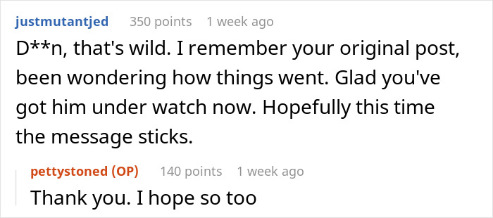 Screenshot of an online conversation discussing a stalker customer who found a home and rang the doorbell.