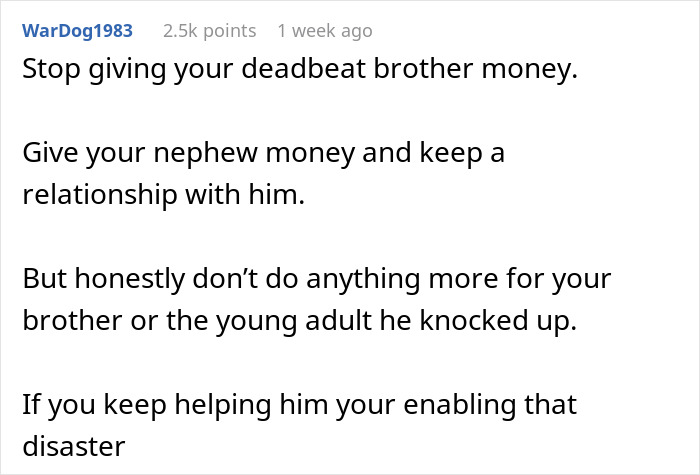 Comment about a man demanding financial support from stepbrother for his pregnant girlfriend, causing family drama. Comment about a man demanding financial support from stepbrother for his pregnant girlfriend, causing family drama.