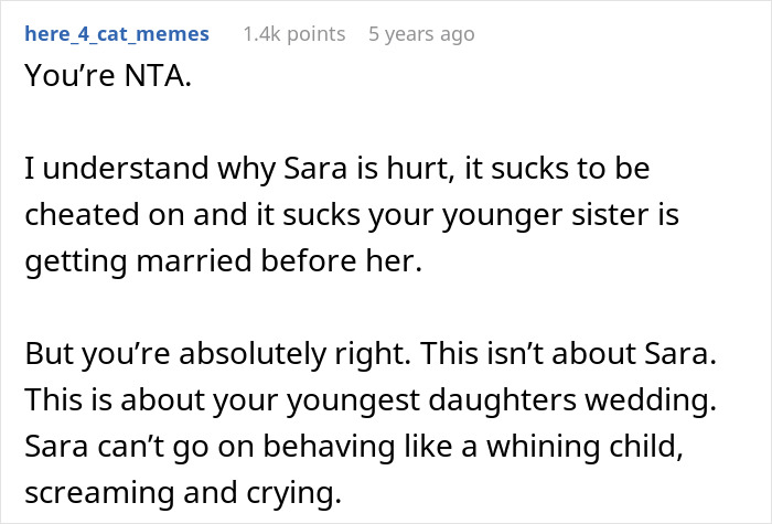 Text showing a single sister struggling with her sibling&rsquo;s engagement and coping with family conflict.