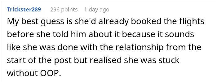 Screenshot of a forum comment discussing an entitled lady manipulating her boyfriend to break up and demand free rides.