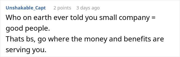 Reddit comment criticizing small companies, sparking an absolute meltdown over quitting for golden reasons. Reddit comment criticizing small companies, sparking an absolute meltdown over quitting for golden reasons.