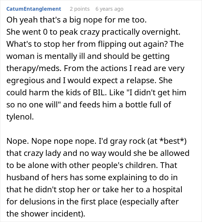 Screenshot of an online comment discussing mental illness and concerns after sister sends adoption papers mistaking babysitting offer.