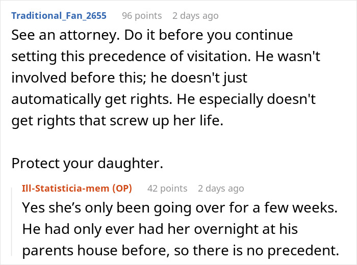 Reddit comments discussing child support, visitation rights, and a mom confronting a dad trying to control her 10-year-old.
