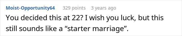 Reddit comment discussing a man's choice to marry based on brains over heart, sparking internet discomfort.
