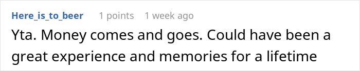 Screenshot of a comment discussing refusal to wait for a friend who won’t pay back money owed. Screenshot of a comment discussing refusal to wait for a friend who won’t pay back money owed.
