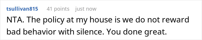 Screenshot of an online comment praising a lady standing up for cousin&rsquo;s wife against a rude husband in a family dispute.