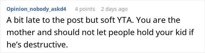 Text comment about a mother being responsible as a baby breaks a friend&rsquo;s iPhone and Gucci sunglasses, refusing to pay &pound;2,300.