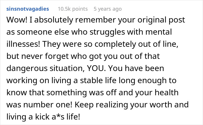 Forum comment discussing support and recovery for mental illness, relevant to schizophrenic man prank hospital visit.