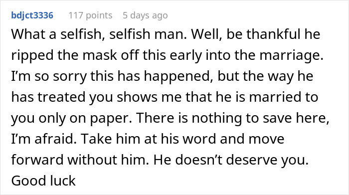 Comment expressing anger toward selfish husband who isn&rsquo;t in love with pregnant wife after marriage revelation.
