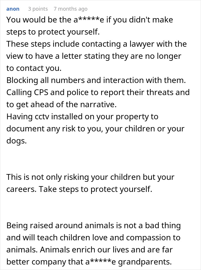 Comment advising steps to protect oneself from CPS calls and threats due to spouse&rsquo;s parents disapproving dogs in the house.