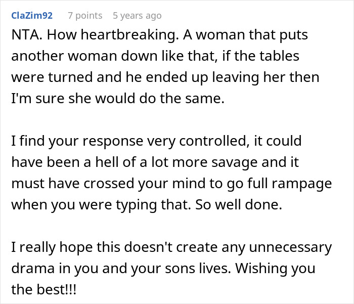 Screenshot of an online comment discussing a woman bragging and being called out over her husband’s abandoned son. Screenshot of an online comment discussing a woman bragging and being called out over her husband’s abandoned son.