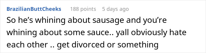 Comment about man refusing to check restaurant menu, leading to wife deciding not to eat out, showing relationship tension.
