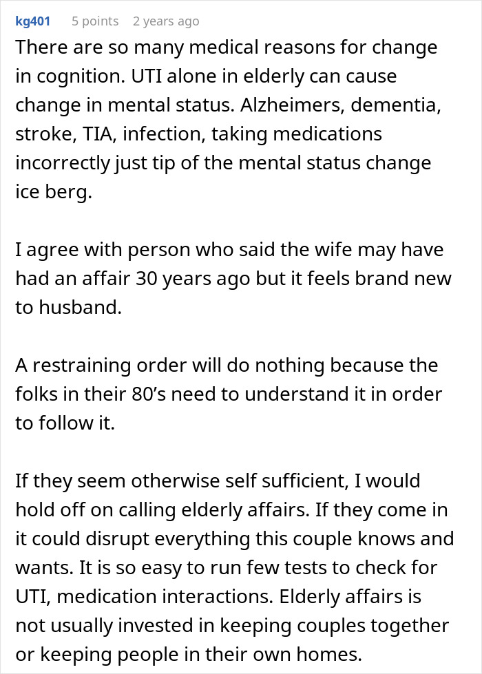 Elderly neighbor confronting couple on walk, accusing guy of having an affair with his wife outdoors.