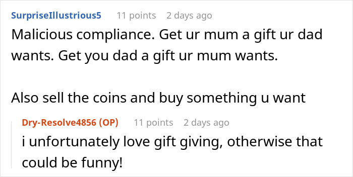 Teen disappointed and deeply hurt by parents' gift for her 18th birthday, expressing sadness in a text conversation.