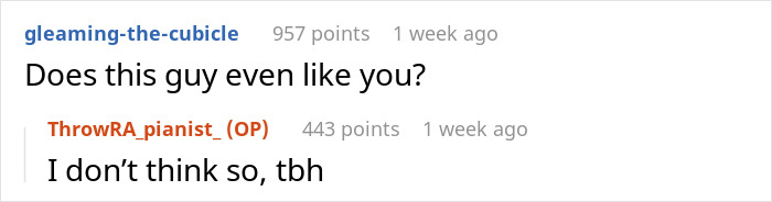Screenshot of a Reddit comment thread showing a user questioning if a man hates his wife for how easy things come to her. Screenshot of a Reddit comment thread showing a user questioning if a man hates his wife for how easy things come to her.