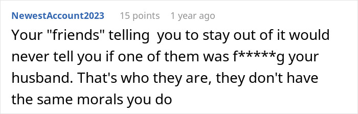 Screenshot of a forum comment discussing a woman who can&rsquo;t hold her friend&rsquo;s heavy secret before the wedding.