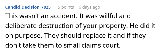 Comment about kid pouring water on babysitter&rsquo;s laptop after smashing it, suggesting deliberate damage and replacement.