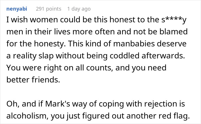 Comment expressing frustration over men not accepting rejection and mentioning a guy breaking down after being told no.