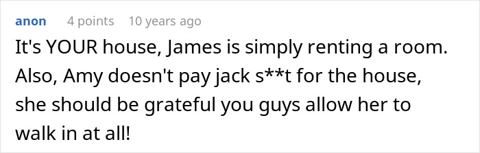 Comment discussing conflict between homeowner and renter over party and access to the home during the event.