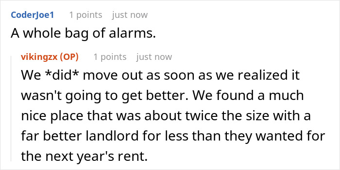 Reddit conversation about landlord malicious compliance drama discussing moving out for a better place with a nicer landlord.