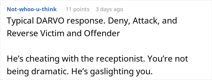 Screenshot of a Reddit comment explaining gaslighting in a man worries wife&rsquo;s petty drama affecting job and marriage situation.