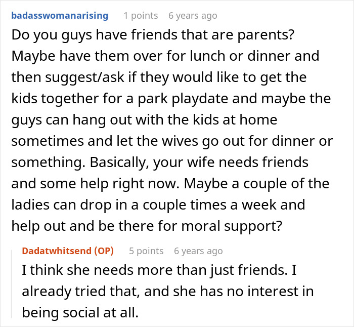 Reddit conversation discussing wife leaving toddlers behind to party while husband copes with challenges.