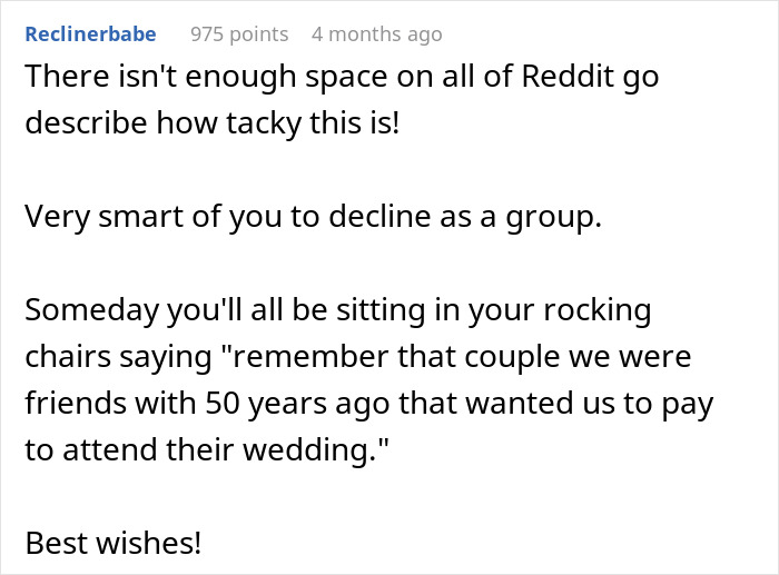 Reddit user criticizes bride demanding $200 from friends after cheap wedding shower gifts sparked her anger.