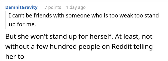 Screenshot of Reddit comment discussing friendship ending and standing up for oneself after a purse fiasco conflict.