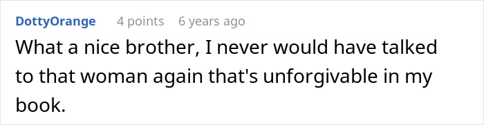 Text comment about a sister sending adoption papers after misunderstanding a babysitting offer involving a baby.