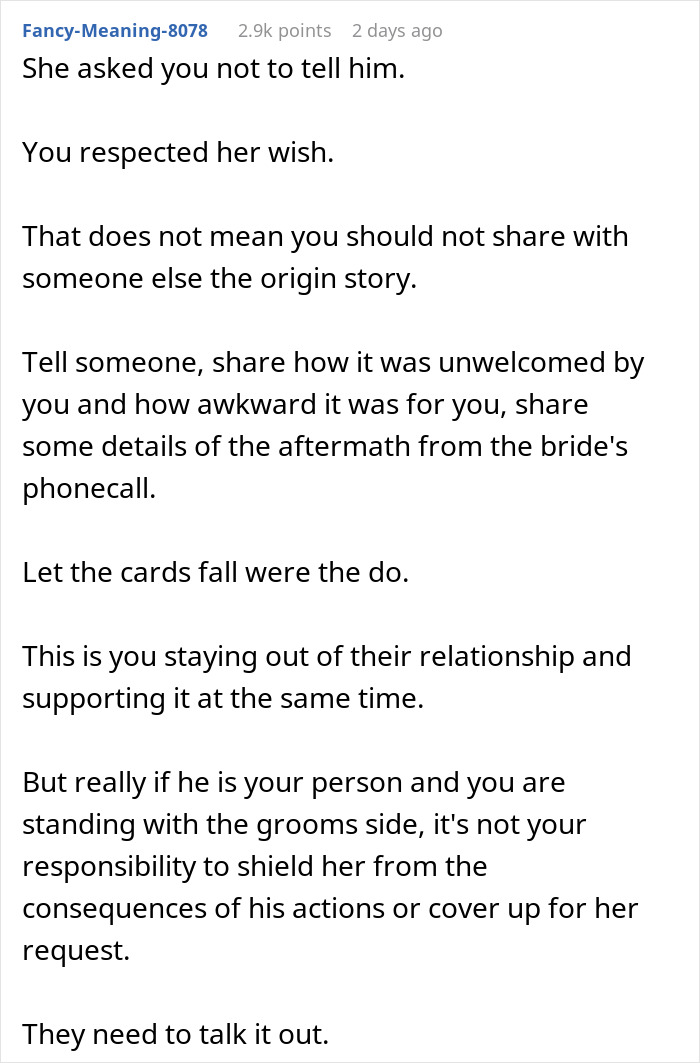 Text excerpt discussing a groom kissing best friend at bachelor party and bride&rsquo;s secret banning him from wedding.