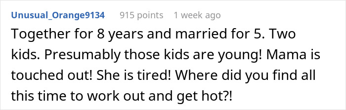 Comment discussing a husband's request to change intimacy boundaries, with people predicting divorce over the issue.