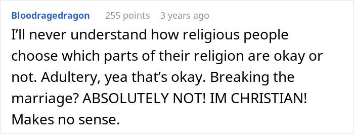 Screenshot of an online comment expressing confusion over religious views on adultery and marriage boundaries.