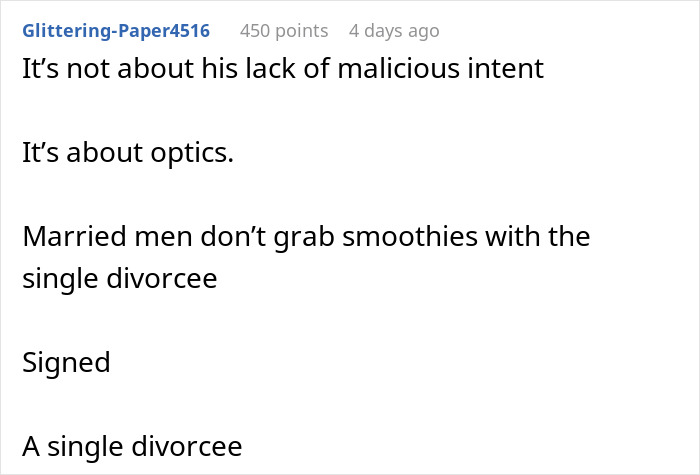 Text post discussing boundaries after husband goes running with divorced mom, questioning married men grabbing smoothies.