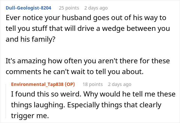 Online forum discussion about inlaws pushing boundaries and causes of conflict leading to divorce in family relationships.
