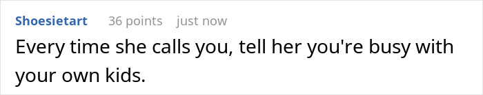 Text message on screen with advice about a 46-year-old getting pregnant and adult kids expected to help out.