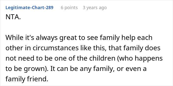 Comment from Legitimate-Chart-289 explaining that unwanted siblings adoption can involve any family or family friend, not just siblings.