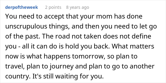 Alt text: A woman reflects on the truth about why she never got to study abroad, discovering her mom didn’t want to let her go. Alt text: A woman reflects on the truth about why she never got to study abroad, discovering her mom didn’t want to let her go.
