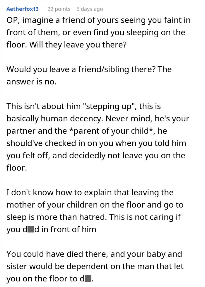 Man stepping over passed out wife to go to bed, showing disregard and lack of care for her wellbeing.