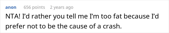 Comment text discussing a guy refusing to let an obese family fly in his plane, causing family drama and safety concerns. Comment text discussing a guy refusing to let an obese family fly in his plane, causing family drama and safety concerns.