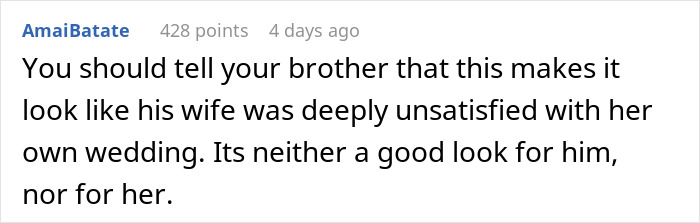 Screenshot of a social media comment discussing a woman pretending to be the bride at her sister-in-law&rsquo;s wedding.