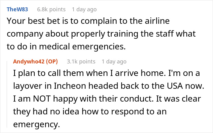 Commenters discuss Korean Airlines passenger medical crisis and crew accused of failing basic emergency protocols.