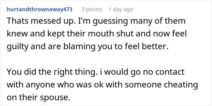 Reddit user comments discussing a woman exposing brother-in-law cheating and the resulting divorce controversy.
