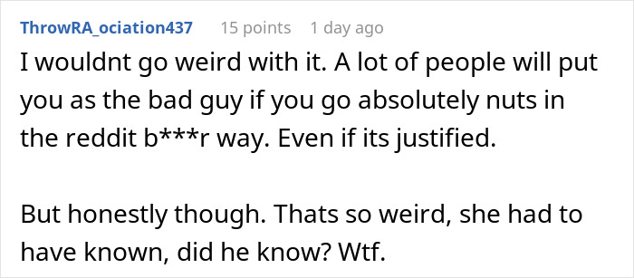 Reddit user reacts to discovery that ex-wife and her new husband legally changed their name to his full name.